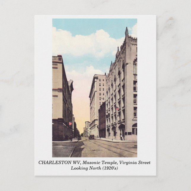 Charleston WV 1920s Masonic Temple Virginia Street Postkarte (Vorderseite)