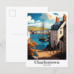 Charlestown England Vintage Travel Illustration Postkarte