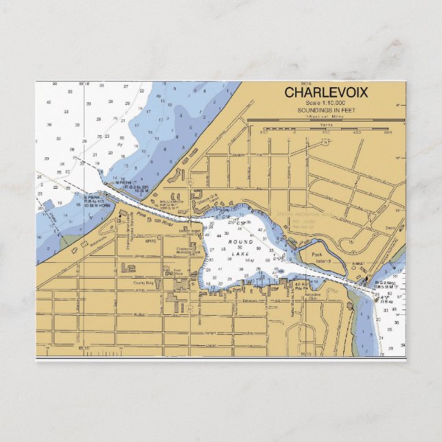 Charlevoix, MI Round Lake Nautic Chart Postcard Postkarte (Vorderseite)