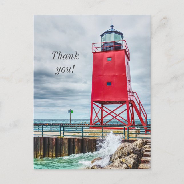 Charlevoix South Pierhead Lighthouse Vielen Dank Postkarte (Vorderseite)