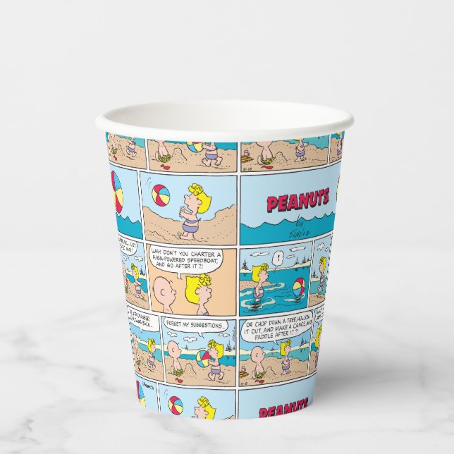 Charlie Brown & Sally am Strand Pappbecher (Vorderseite)