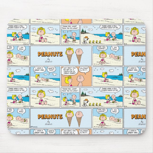 Charlie Brown & Sally Ice Cream am Strand Mousepad (Vorne)