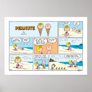 Charlie Brown & Sally Ice Cream am Strand Poster