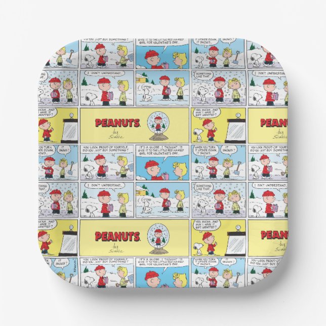 Charlie Brown | Schneekugel Pappteller (Vorderseite)