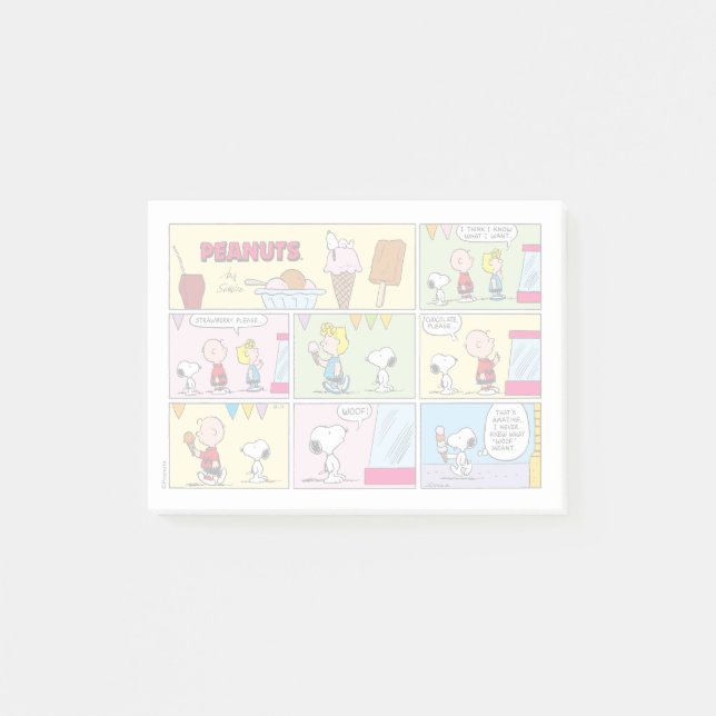 Charlie Brown, Snoopy & Sally | Eiscreme Post-it Klebezettel (Vorderseite)