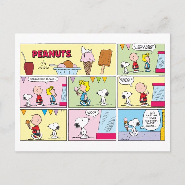 Charlie Brown, Snoopy & Sally | Eiscreme Postkarte (Vorderseite)