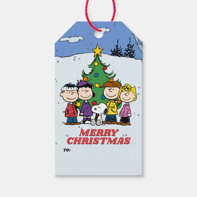 Charlie Brown und Freunde Weihnachten Geschenkanhänger (Vorderseite)