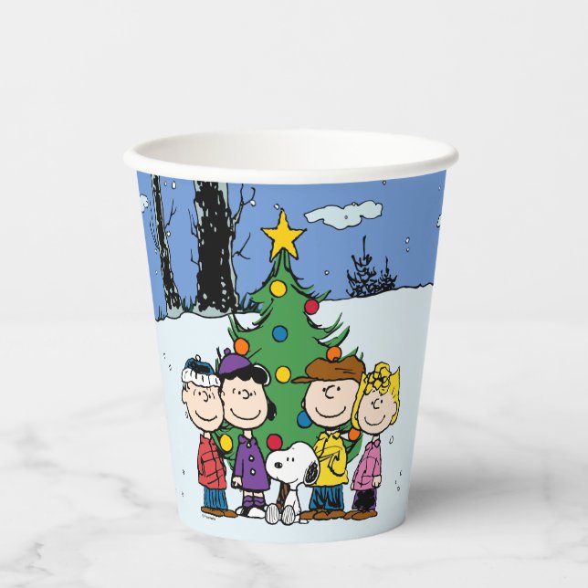 Charlie Brown und Freunde Weihnachten Pappbecher (Vorderseite)