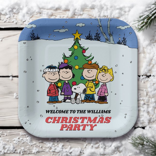Charlie Brown und Friends Christmas Party Pappteller (Plate on snowy table)