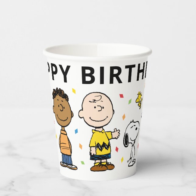 Charlie Brown und Gang Confetti Birthday Pappbecher (Links)