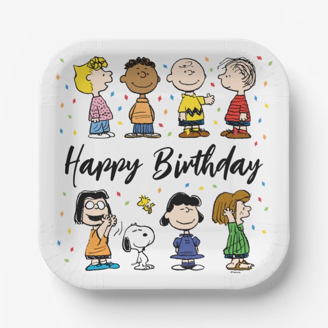Charlie Brown und Gang Confetti Birthday Pappteller (Vorderseite)
