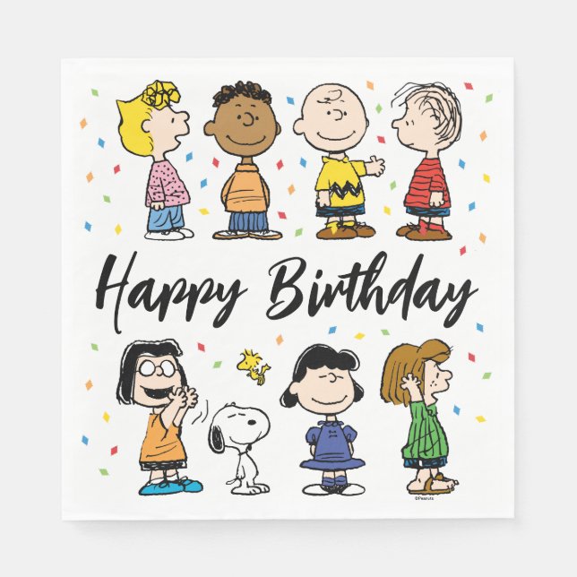 Charlie Brown und Gang Confetti Birthday Serviette (Vorderseite)