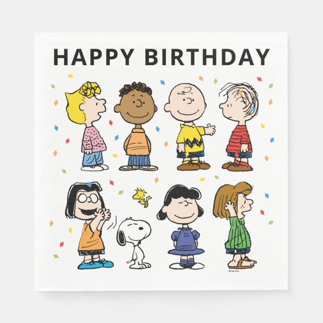 Charlie Brown und Gang Confetti Birthday Serviette (Vorderseite)
