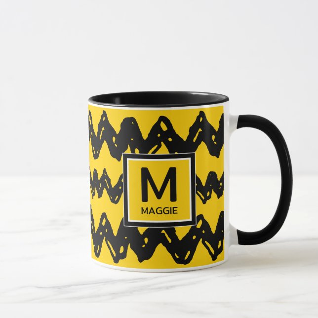 Charlie Brown Zig Zag | Geben Sie Ihren Initial- u Tasse (Rechts)
