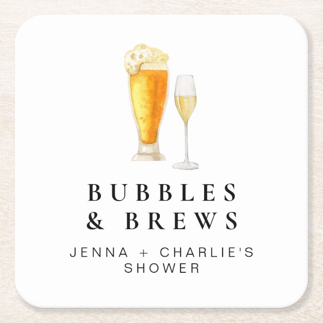 CHARLIE Bubbles & Brews Paare Dusche Willkommen Rechteckiger Pappuntersetzer (Vorderseite)