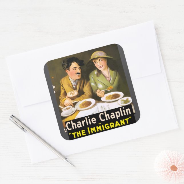 Charlie Chaplin/Der Immigrant-Aufkleber Quadratischer Aufkleber (Umschlag)