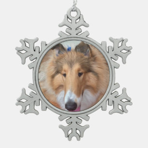 Charlie der Hund Schneeflocken Zinn-Ornament