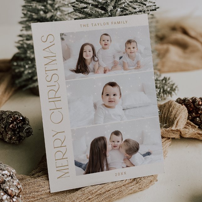 CHARLIE Gold Printable 3 Family Foto Weihnachten (CHARLIE Gold Printable 3 Family Photo Christmas Holiday Card)