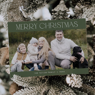 CHARLIE Grün Familienfoto Vintage Frohe Weihnachte Feiertagskarte