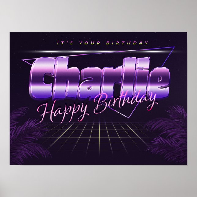 Charlie Name Vorname lila retro Poster geburtstag (Vorne)