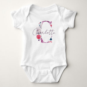 Charlotte Baby Name Blumen Script Vintag Floral C Strampler