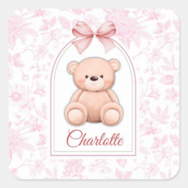 Charlotte | Benutzerdefiniertes rosa Teddy-Bär-Kin Quadratischer Aufkleber