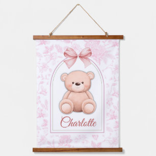 Charlotte Benutzerdefiniertes rosa Teddy-Bär-Kin Wandteppich Mit Holzrahmen
