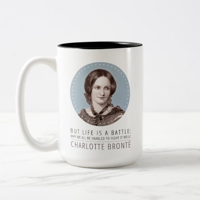 Charlotte Bronte Portrait und Zitat Zweifarbige Tasse (Links)