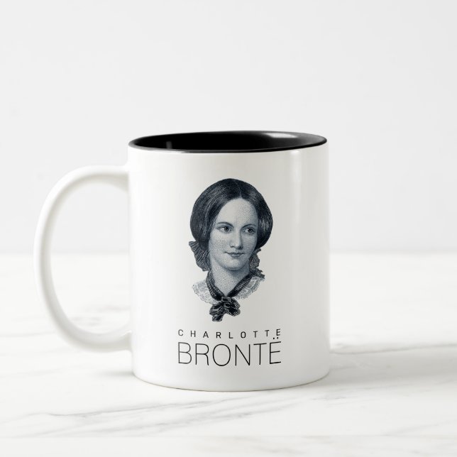 Charlotte Bronte Portrait Zweifarbige Tasse (Links)