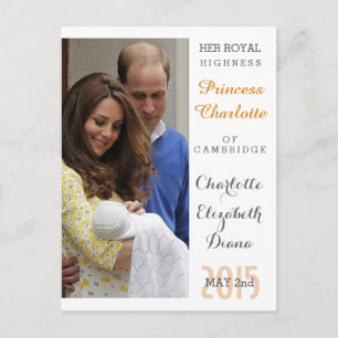 Charlotte Elizabeth Diana - British Will Kate Postkarte