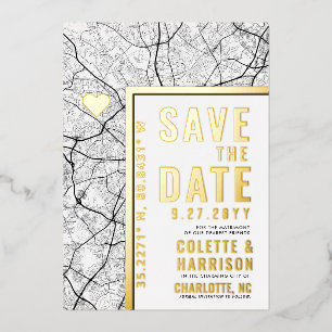 Charlotte Love Locator   Hochzeit Save the Date Folieneinladung