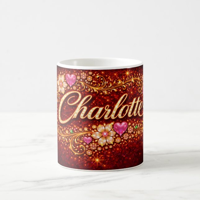 Charlotte Name Pink Hearts Gold Personalized Gift Kaffeetasse (Mittel)