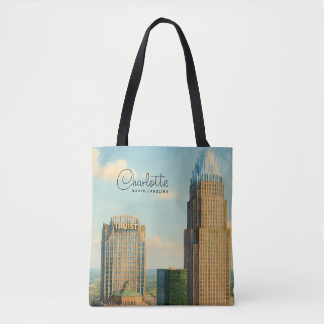 Charlotte NC Aquarell Skyline Reise (Vorderseite)