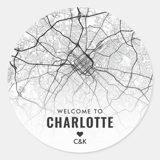 Charlotte, NC City Map | Begrüßung Runder Aufkleber (Vorderseite)
