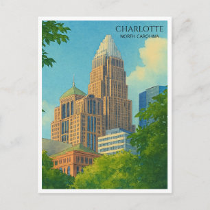 Charlotte NC Skyline Aquarell-Reisepostkarte Feiertagspostkarte