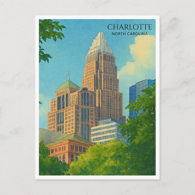 Charlotte NC Skyline Watercolor Travel Postkarte (Vorderseite)
