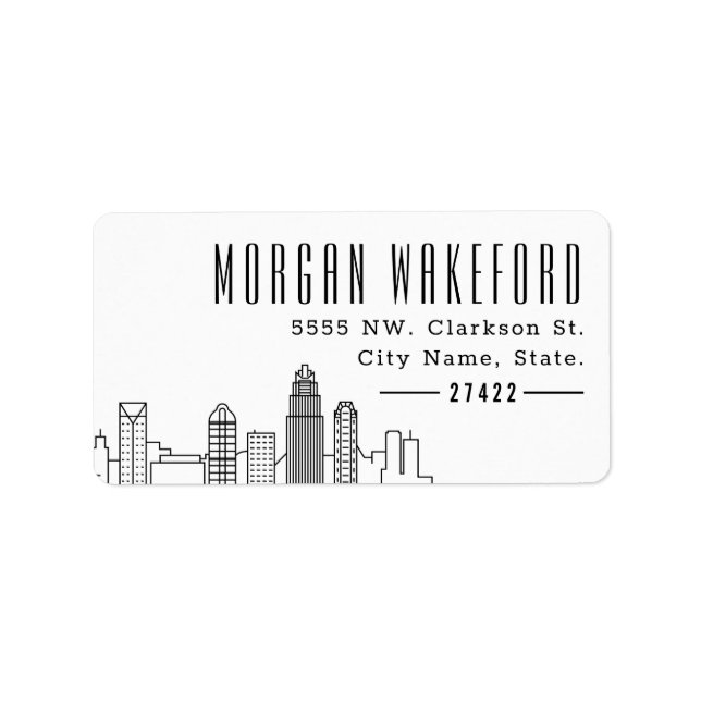 Charlotte, NC stylisierte Skyline Grosses Label Adressaufkleber (Vorne)