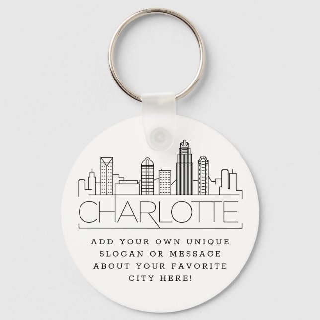 Charlotte, NC Stylized Skyline | Benutzerdefiniert Schlüsselanhänger (Vorderseite)