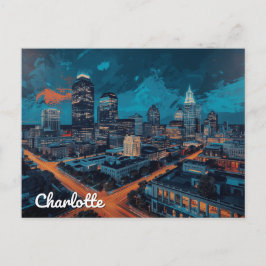 Charlotte NC Uptown Night City Art Postkarte