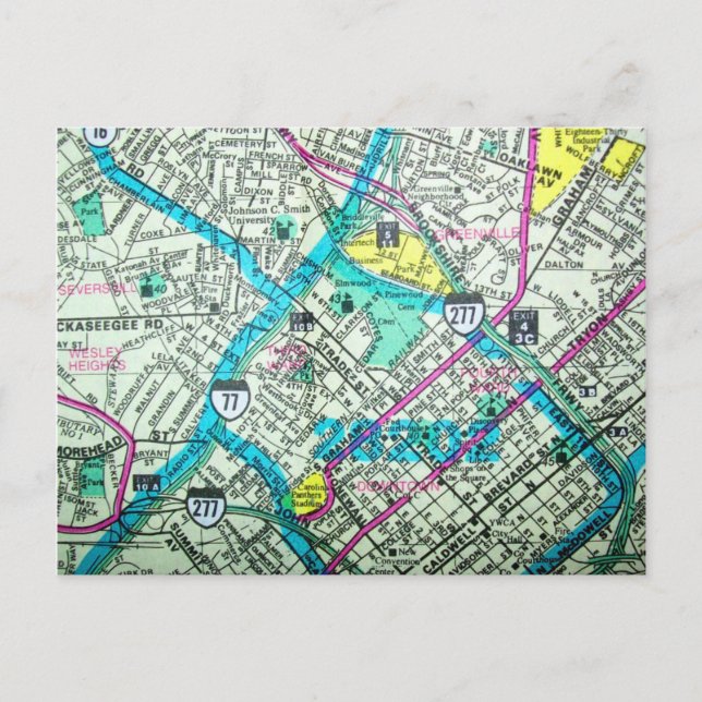 Charlotte, NC Vintage Karte (Vorderseite)