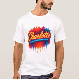 Charlotte Neon Script - Street Art Splash Design T-Shirt