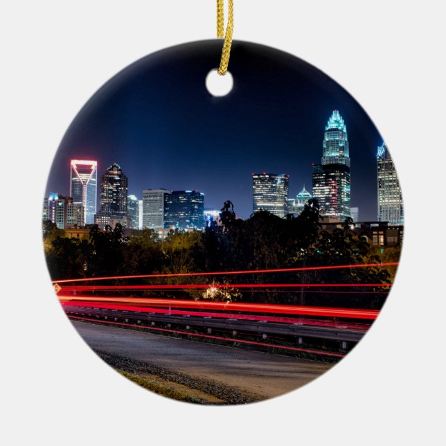 Charlotte Nord-Carolina Skyline-Abend Keramikornament (Vorne)
