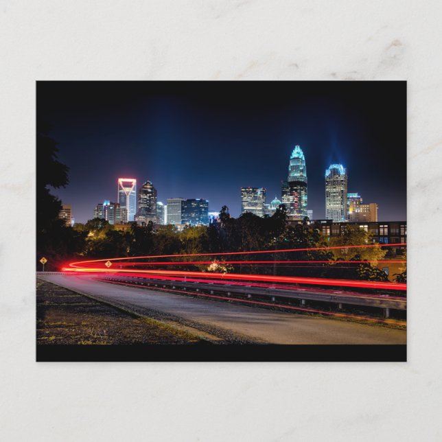 Charlotte Nord-Carolina-Skyline-Abend Postkarte (Vorderseite)