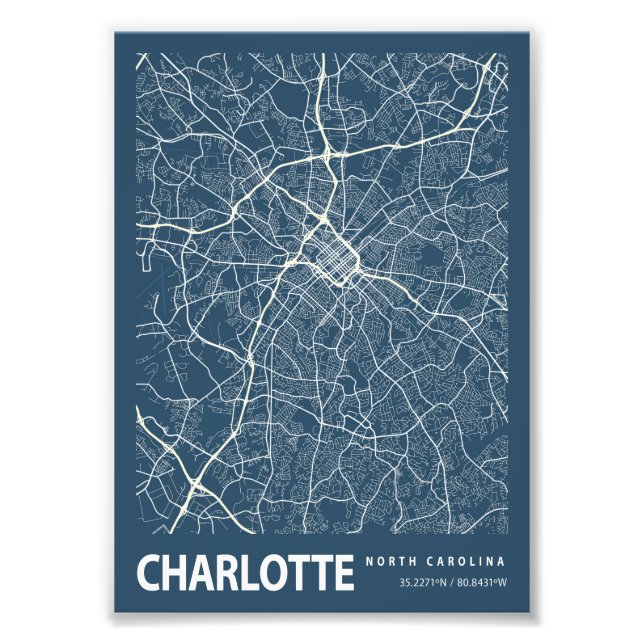 Charlotte - North Carolina Blueprint City Map Fotodruck (Vorne)