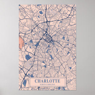 Charlotte North Carolina Breezy Stadtplan Reise Poster