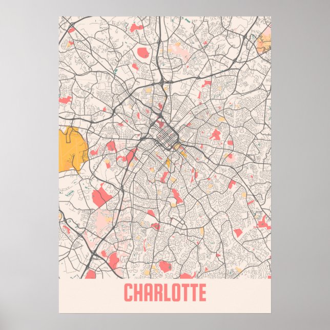 Charlotte - North Carolina Chalk City Map Poster (Vorne)
