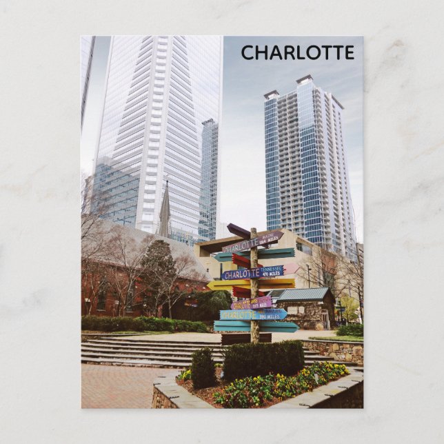 Charlotte North Carolina City Park Skyline Travel Postkarte (Vorderseite)