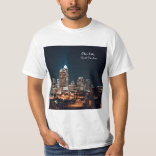 Charlotte North Carolina City Skyline Nacht T-Shirt