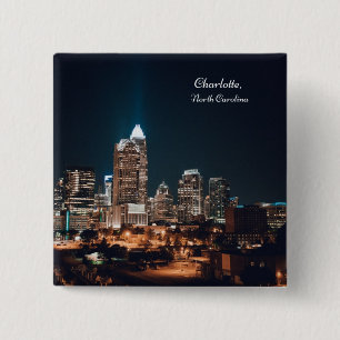 Charlotte North Carolina City Skyline Night Button