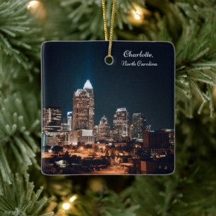 Charlotte North Carolina City Skyline Night Keramikornament